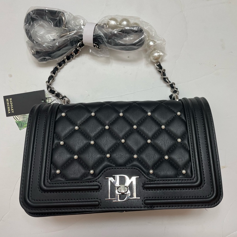 Badgley Mischka Black Vegan Leather Letter lock Crossbody